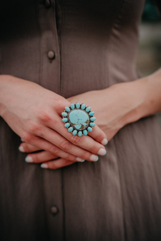Royston Turquoise 17 Stone Cluster Ring (Adjustable)