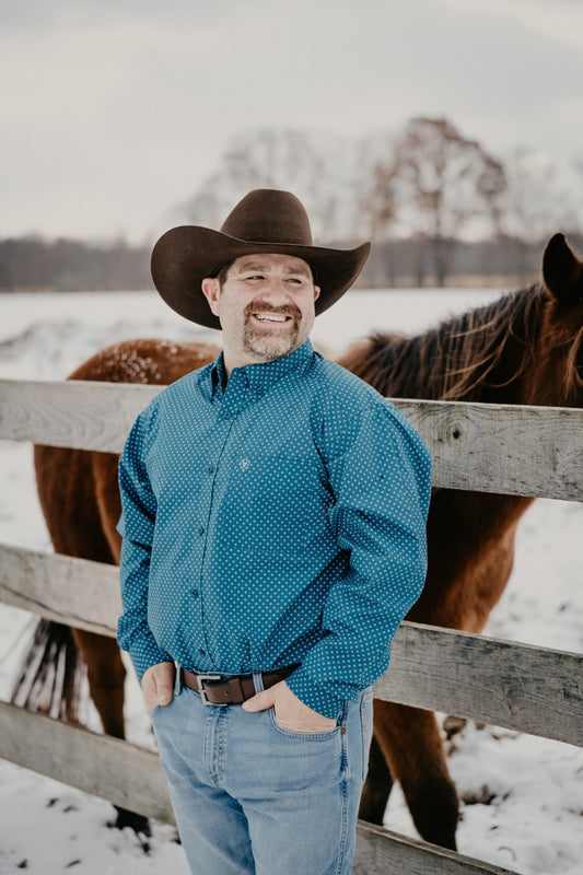 'Tyce' Men's Ariat Long Sleeve Dark Teal Button Down Shirt (M-XXL)