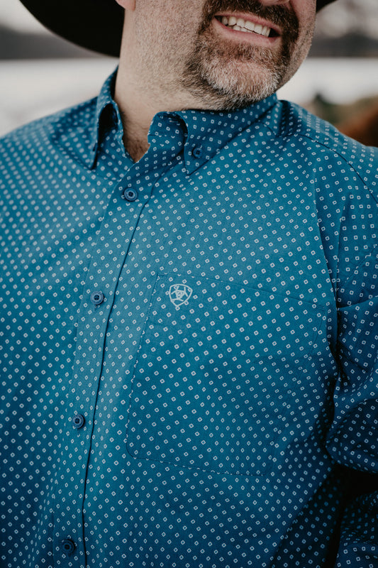 'Tyce' Men's Ariat Long Sleeve Dark Teal Button Down Shirt (M-XXL)