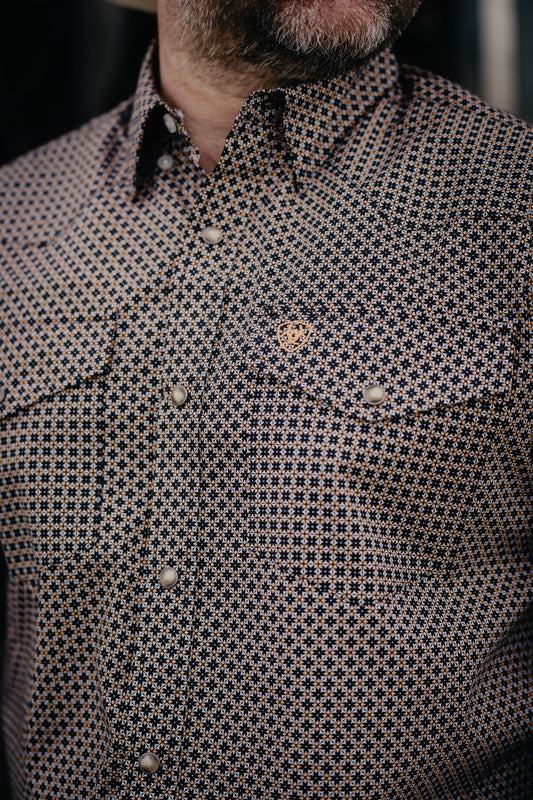 'Frey' Men's Ariat Long Sleeve Black / Orange Geometric Button Down Shirt (S-XXL)