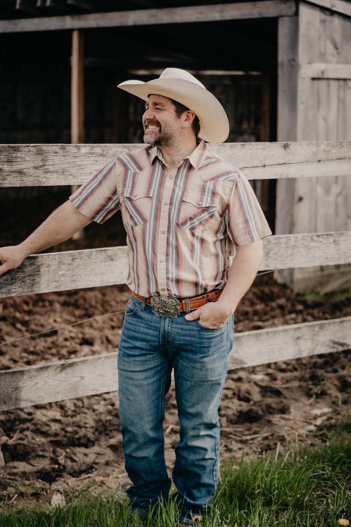 'Haver' Men's Ariat Retro Striped Short Sleeve Pearl Snap Shirt (S - XXL)