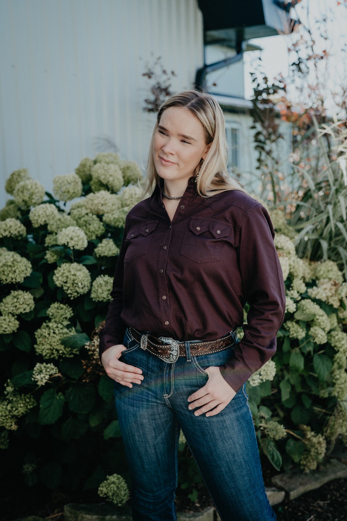 'Earthbound' Plum Women's Pearl Snap Shirt by Ariat