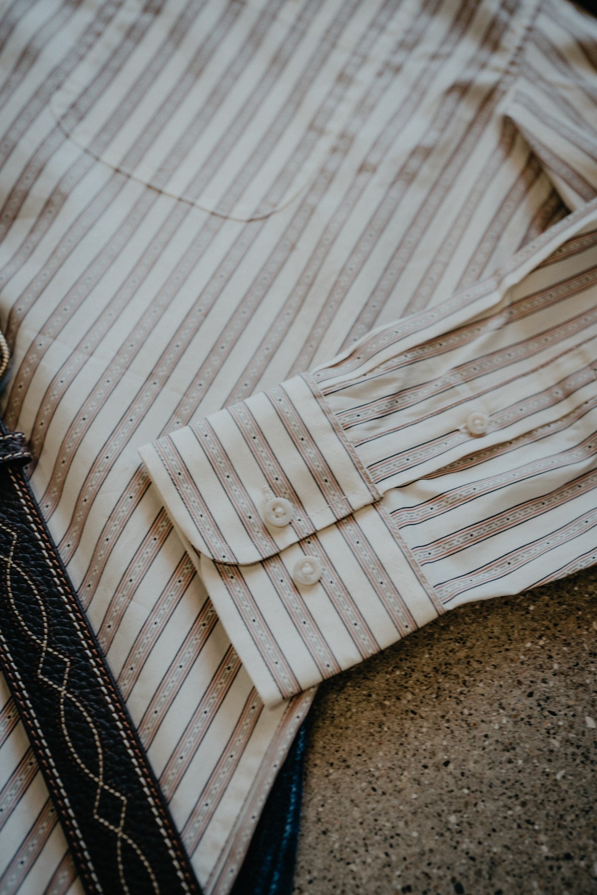 'Stone Stripe' Men's Cream with Black/Red/Grey Stripe George Straight Long Sleeve Button Up by Wrangler (S-XXL)