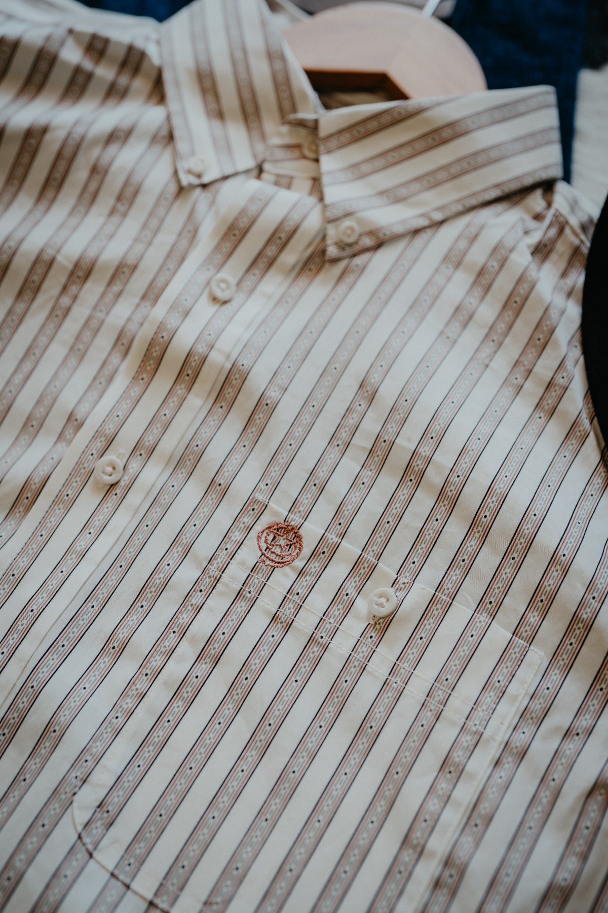'Stone Stripe' Men's Cream with Black/Red/Grey Stripe George Straight Long Sleeve Button Up by Wrangler (S-XXL)