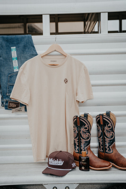 'Flint' Men's Tan Crew Neck T-Shirt with Camo Hooey Logo on Back