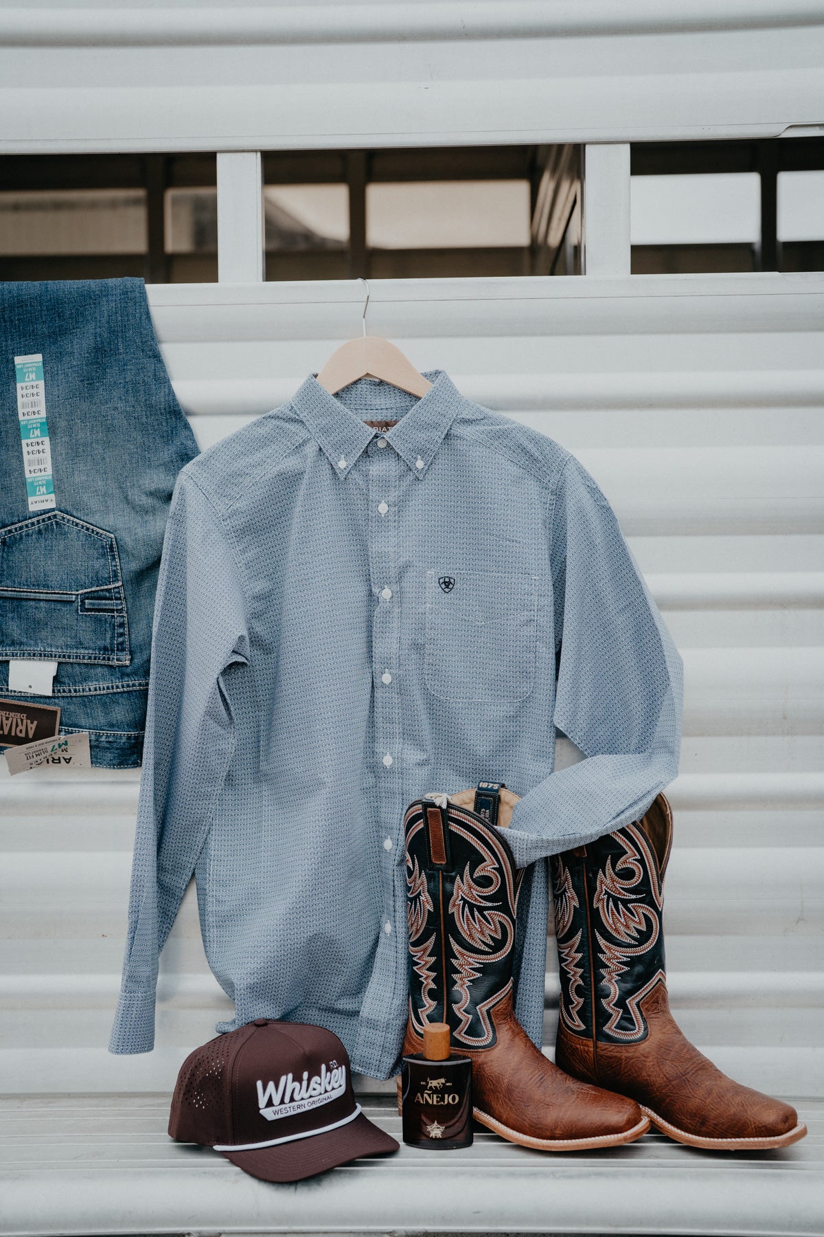 'Lester' Men's Blue and White Geometric Button Down by Ariat