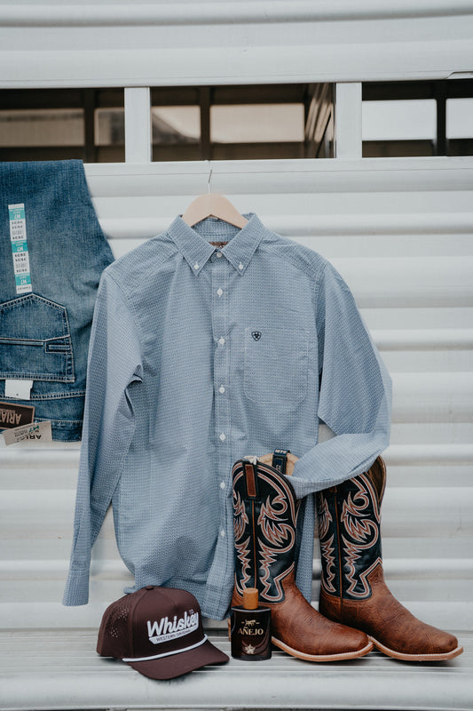 'Lester' Men's Blue and White Geometric Button Down by Ariat