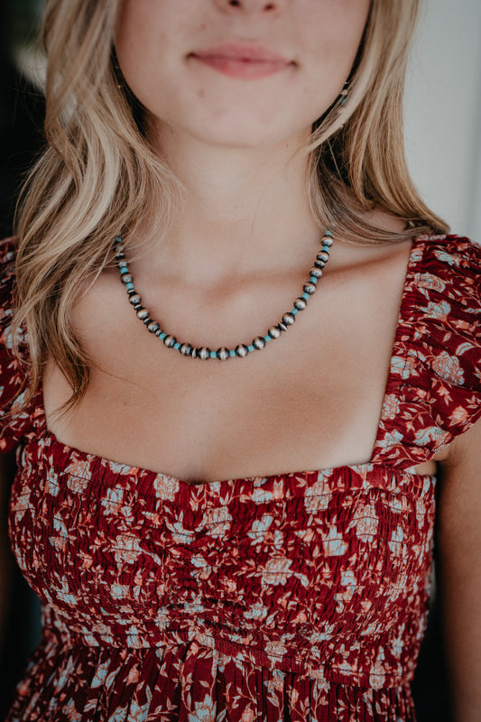 Navajo Pearl and Turquoise Necklace 16"