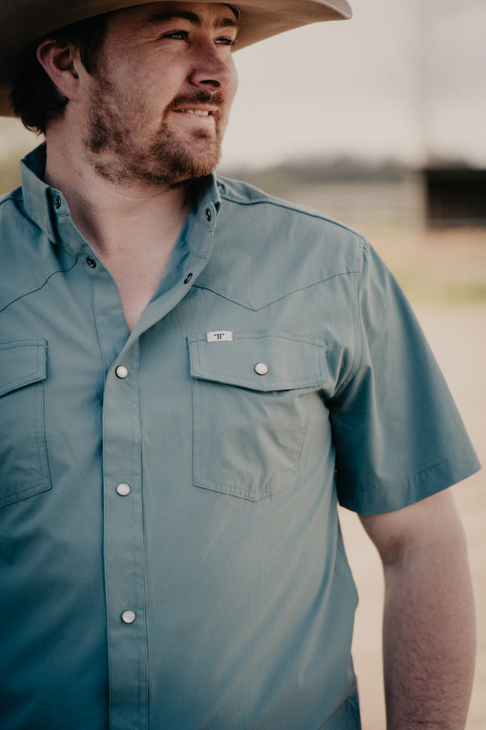 'Chris' Sage Green Men's Short Sleeve Pearl Snap by Ferrell (S-XXL)