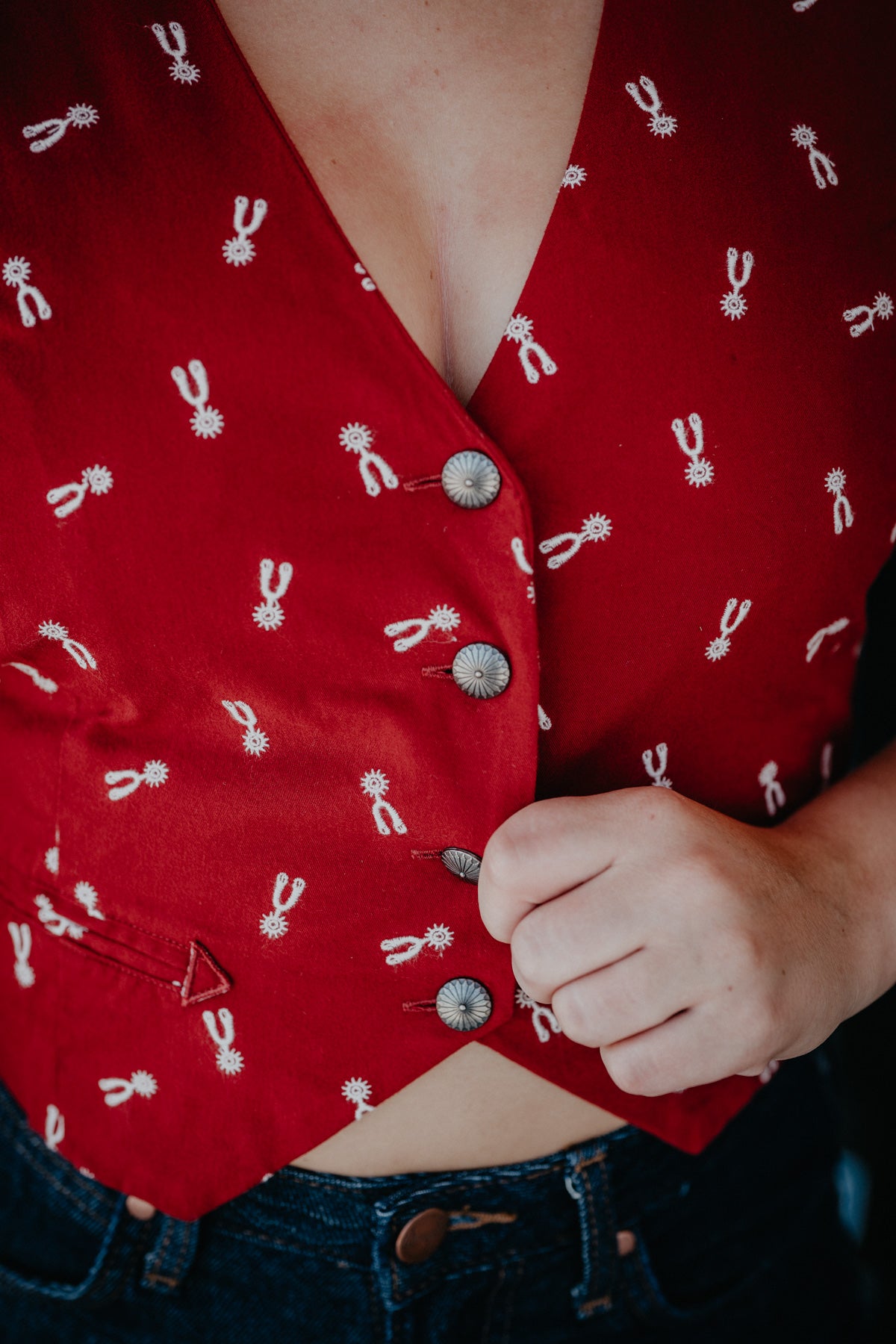 Spur Embroidered Red Vest by Cruel Denim