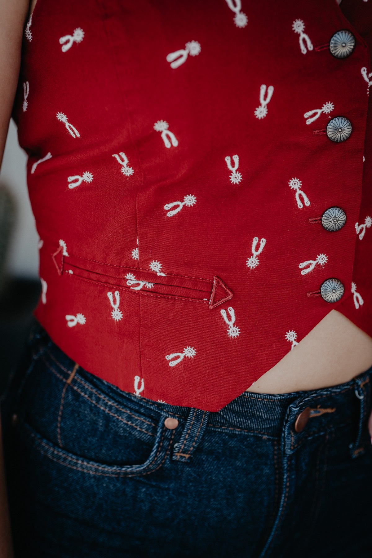Spur Embroidered Red Vest by Cruel Denim