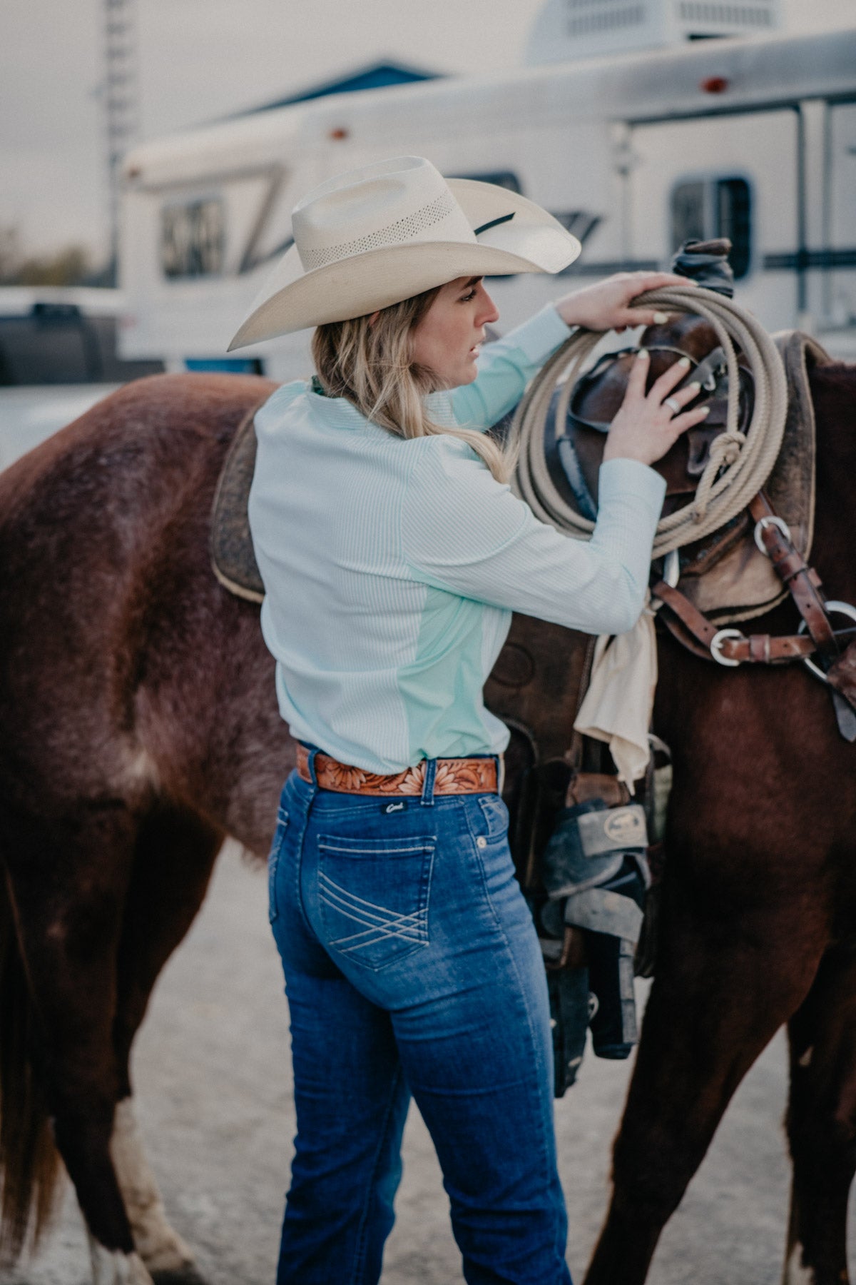 'Brielle' Women's Teal Striped Long Sleeve Hybrid Button Up by CINCH (XS-XXL)