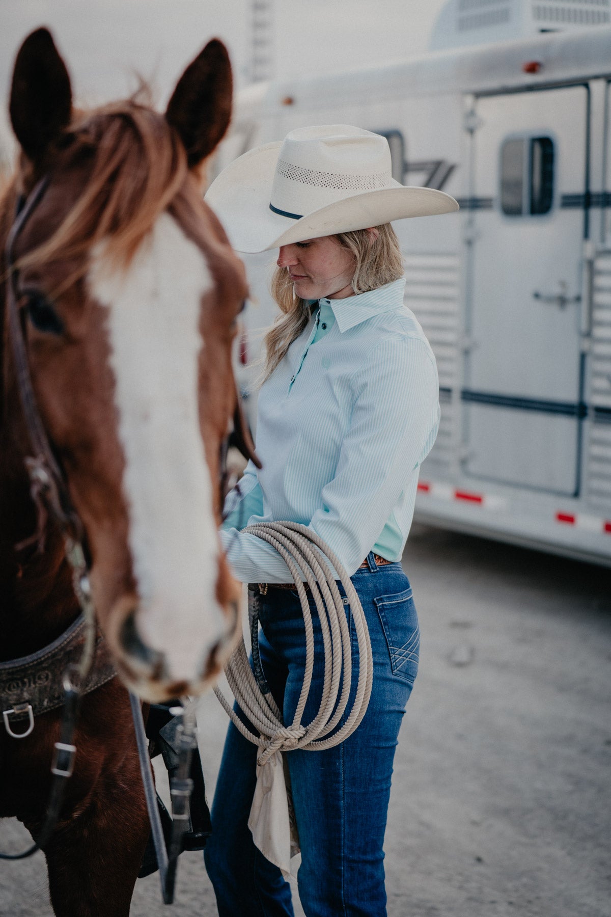 'Brielle' Women's Teal Striped Long Sleeve Hybrid Button Up by CINCH (XS-XXL)