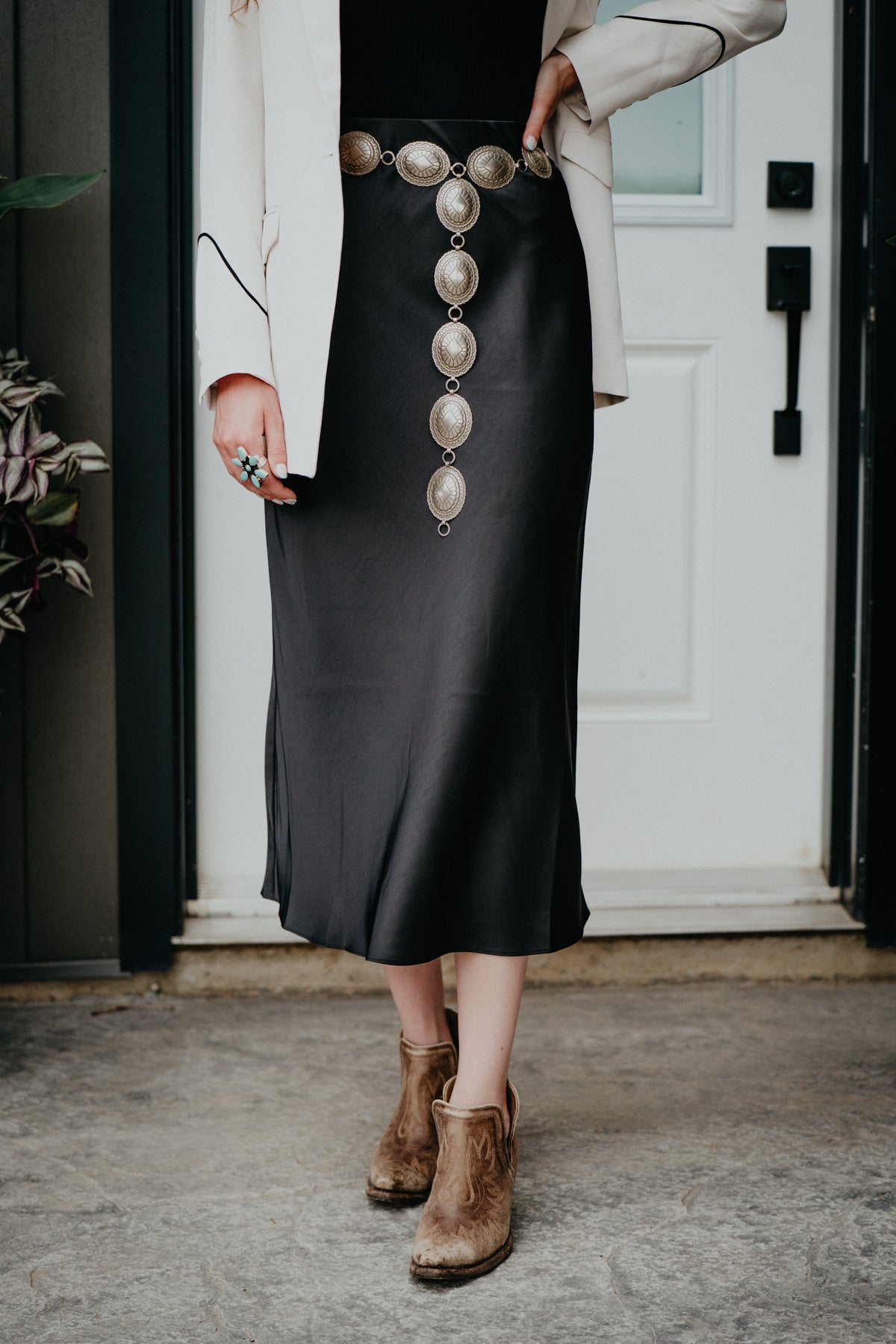 'Izabel' Luxe Black Satin Midi Skirt (XS-L)