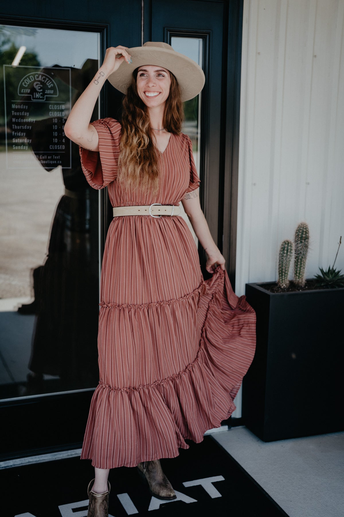 'Terra Rose' V-Neck Clay Stripe Maxi Dress