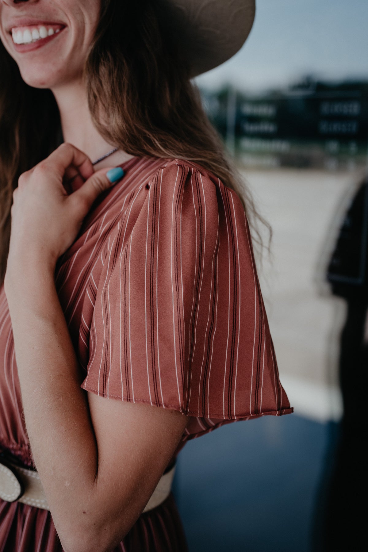 'Terra Rose' V-Neck Clay Stripe Maxi Dress
