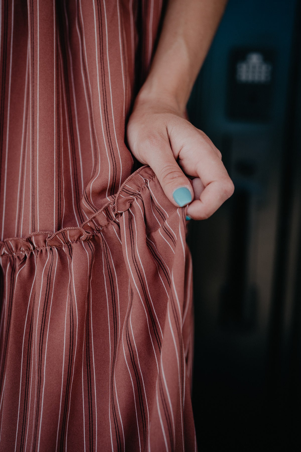 'Terra Rose' V-Neck Clay Stripe Maxi Dress