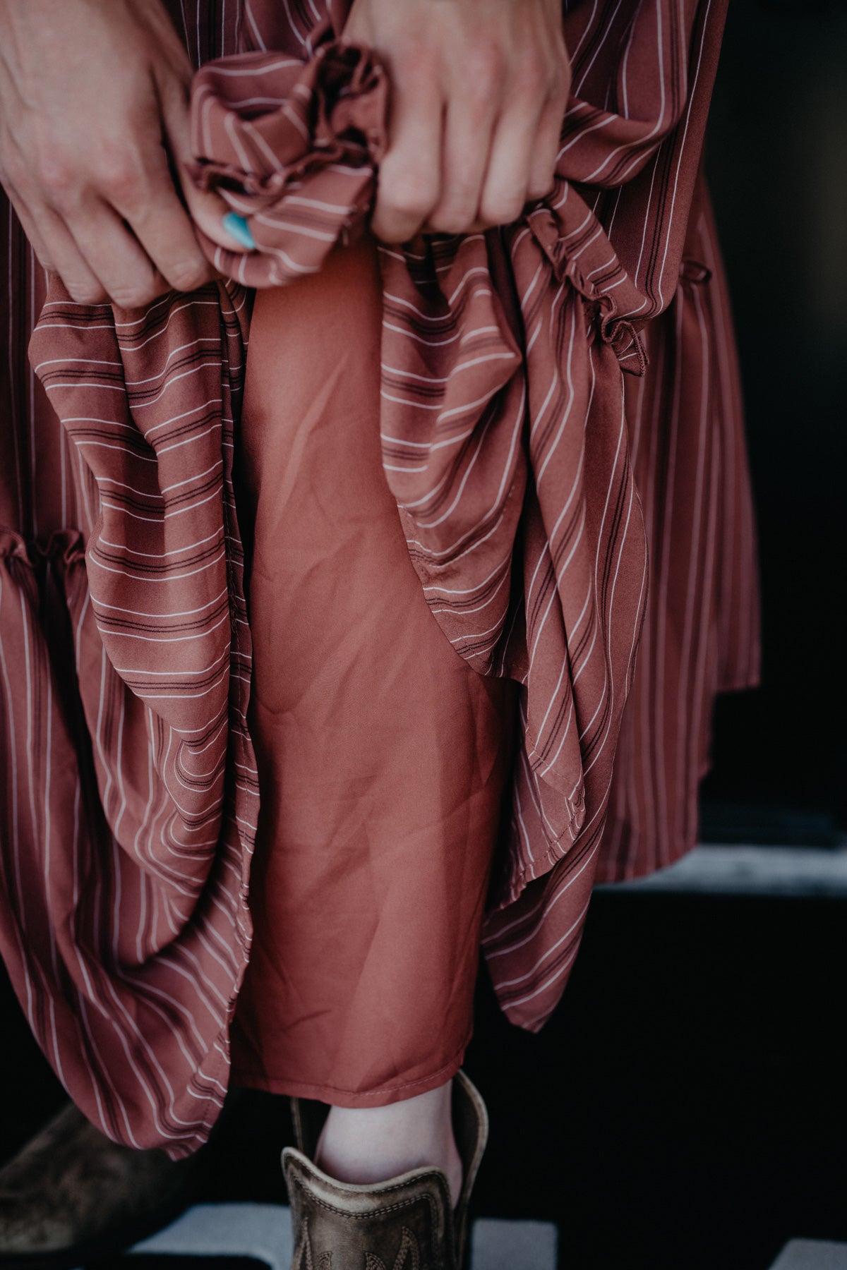 'Terra Rose' V-Neck Clay Stripe Maxi Dress