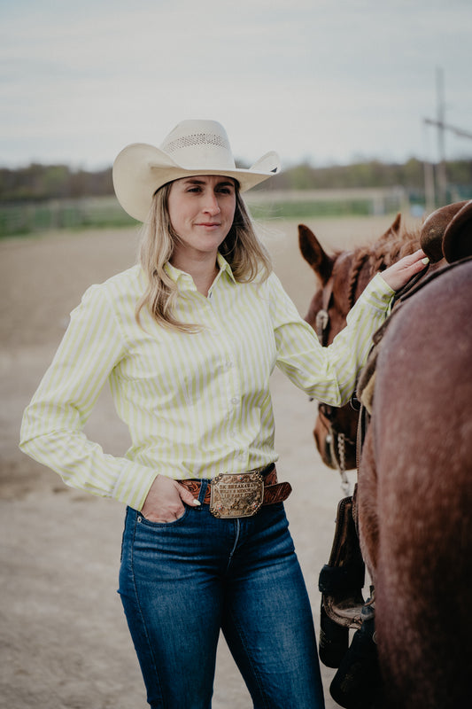 'Marlo' Women's Lemon Yellow Long Sleeve ArenaFlex Button Up (XS-XL)