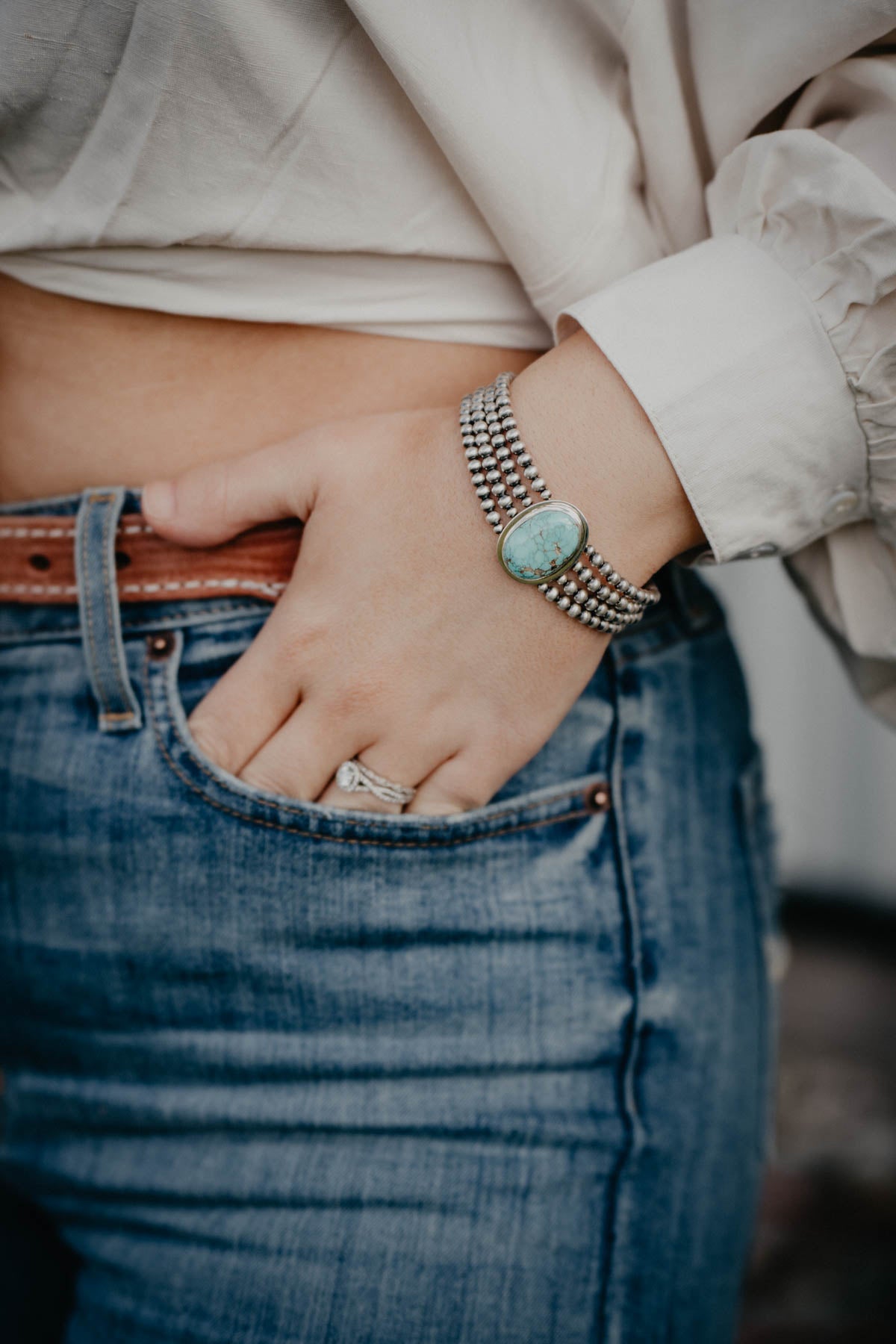 Turquoise and Navajo Pearl 4 Strand Bracelet