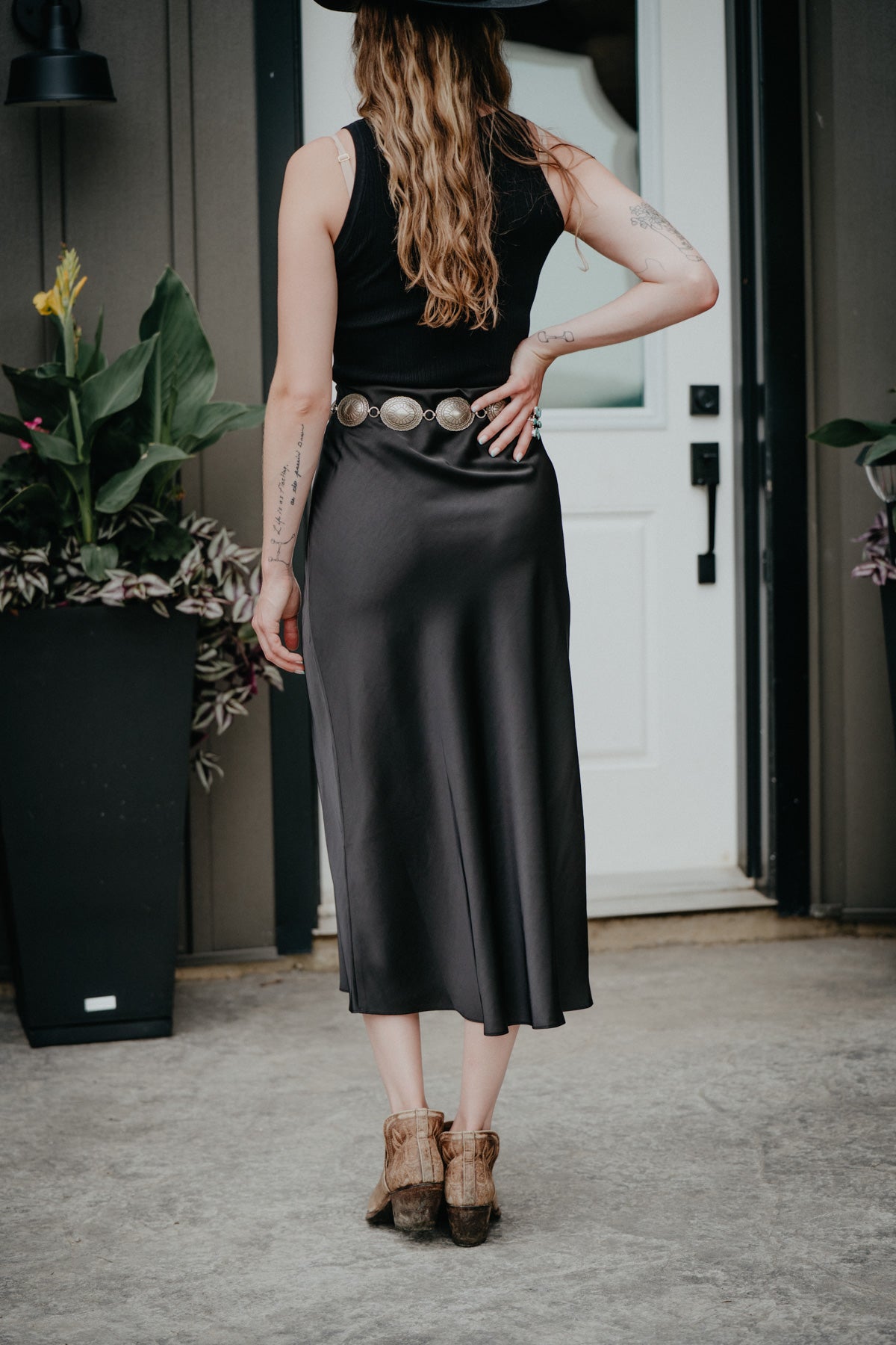 'Izabel' Luxe Black Satin Midi Skirt (XS-L)