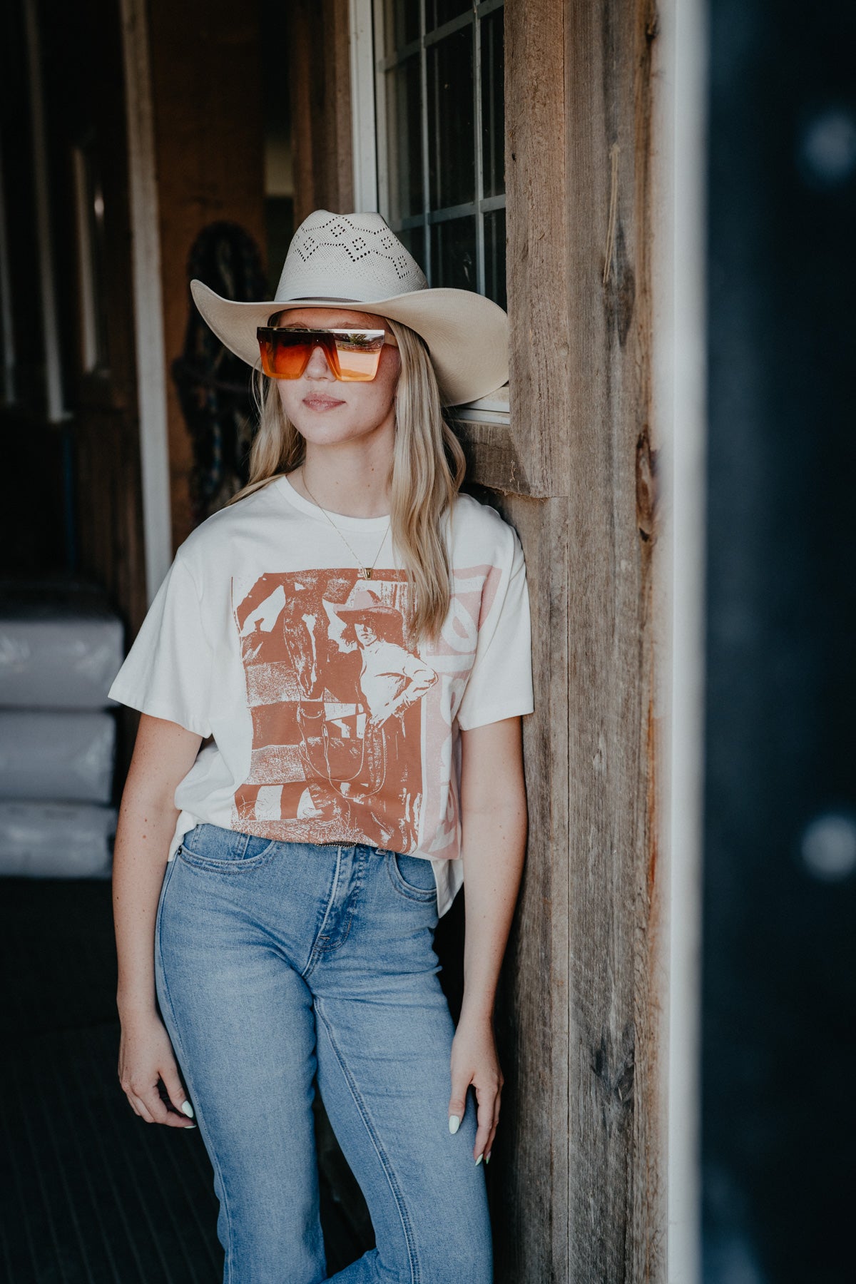 'Spirit of The West' Woman's Wrangler White T-Shirt