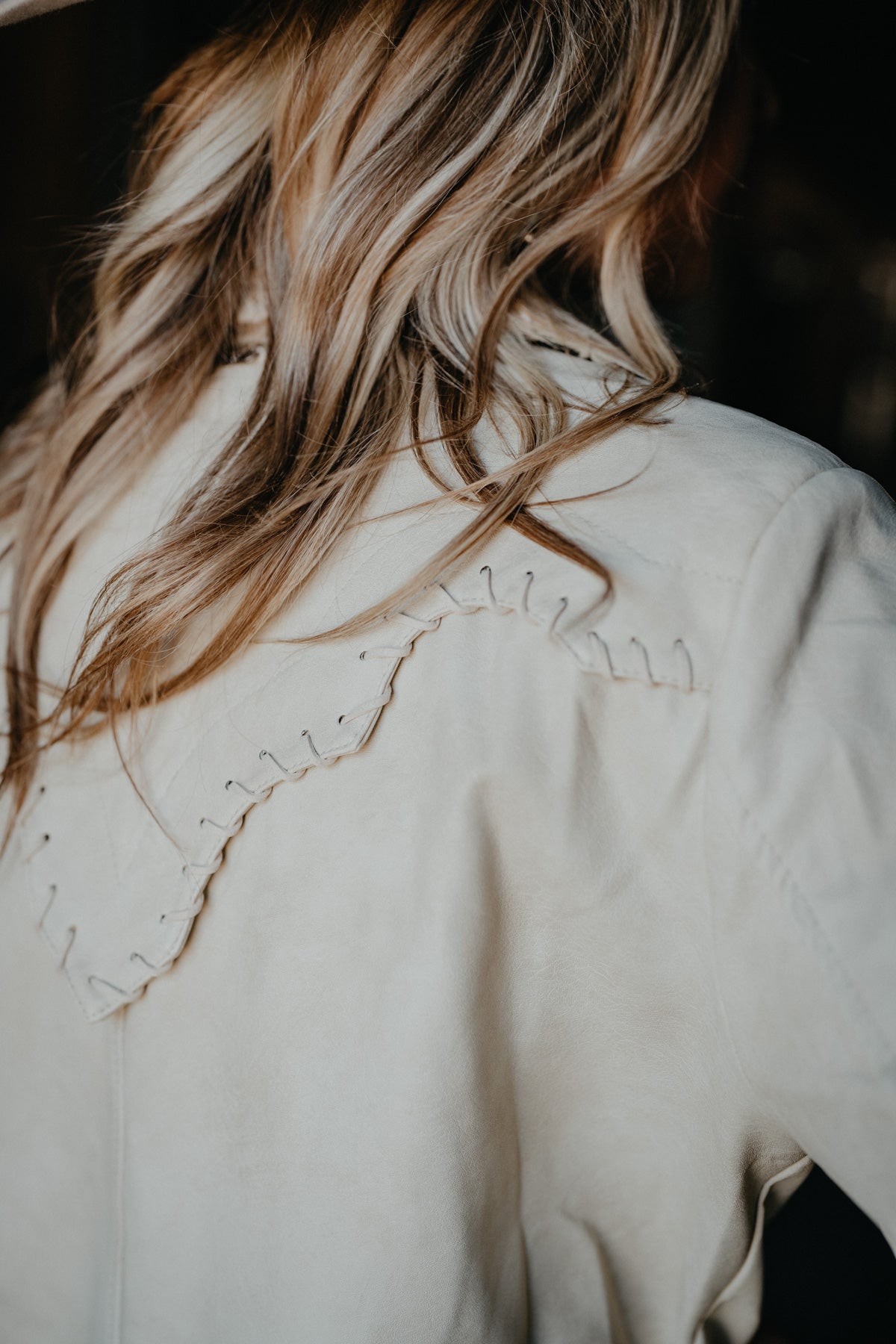 'Brandi' Beige Leathered Textured Western Yoke Blazer