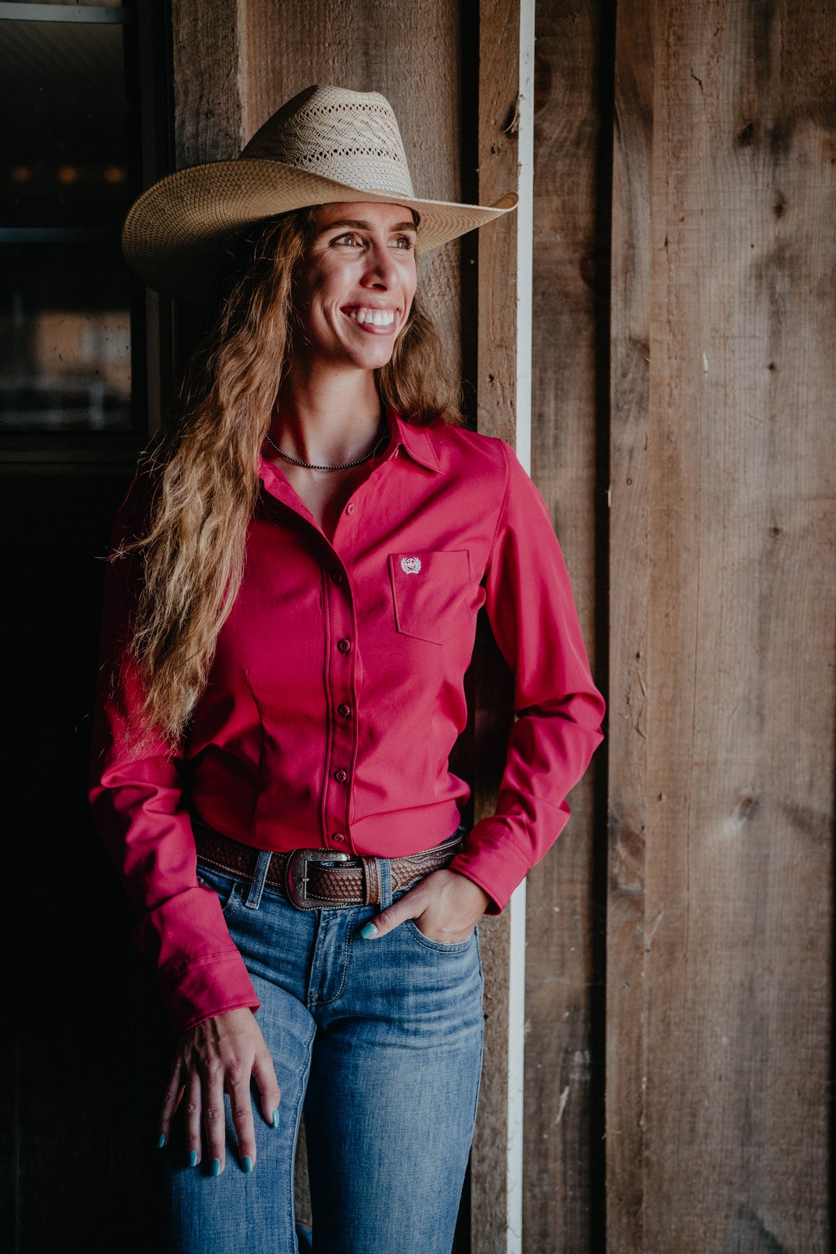 'Paula' Women's Fuchsia Arenaflex CINCH Button Up