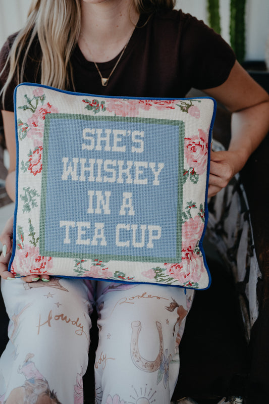 'She's Whiskey' Embroidered Rug Hooked Pillow
