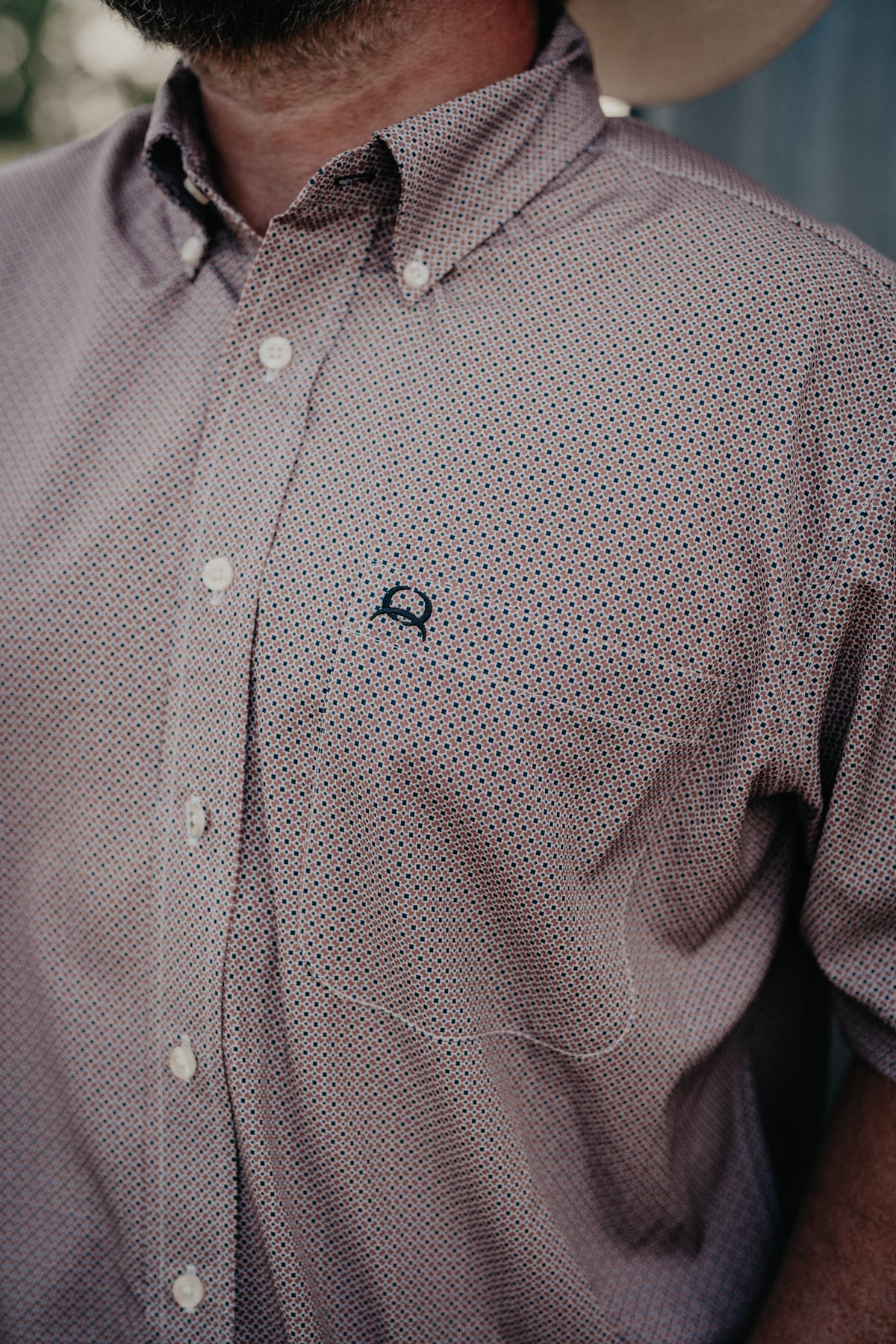 'Tristan' Men's Short Sleeve CINCH Brown Geometric Arenaflex Button Down(S-XXL)