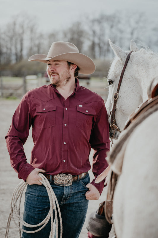 'Corey' Maroon Men's Long Sleeve Pearl Snap by Ferrell (S-XXL)