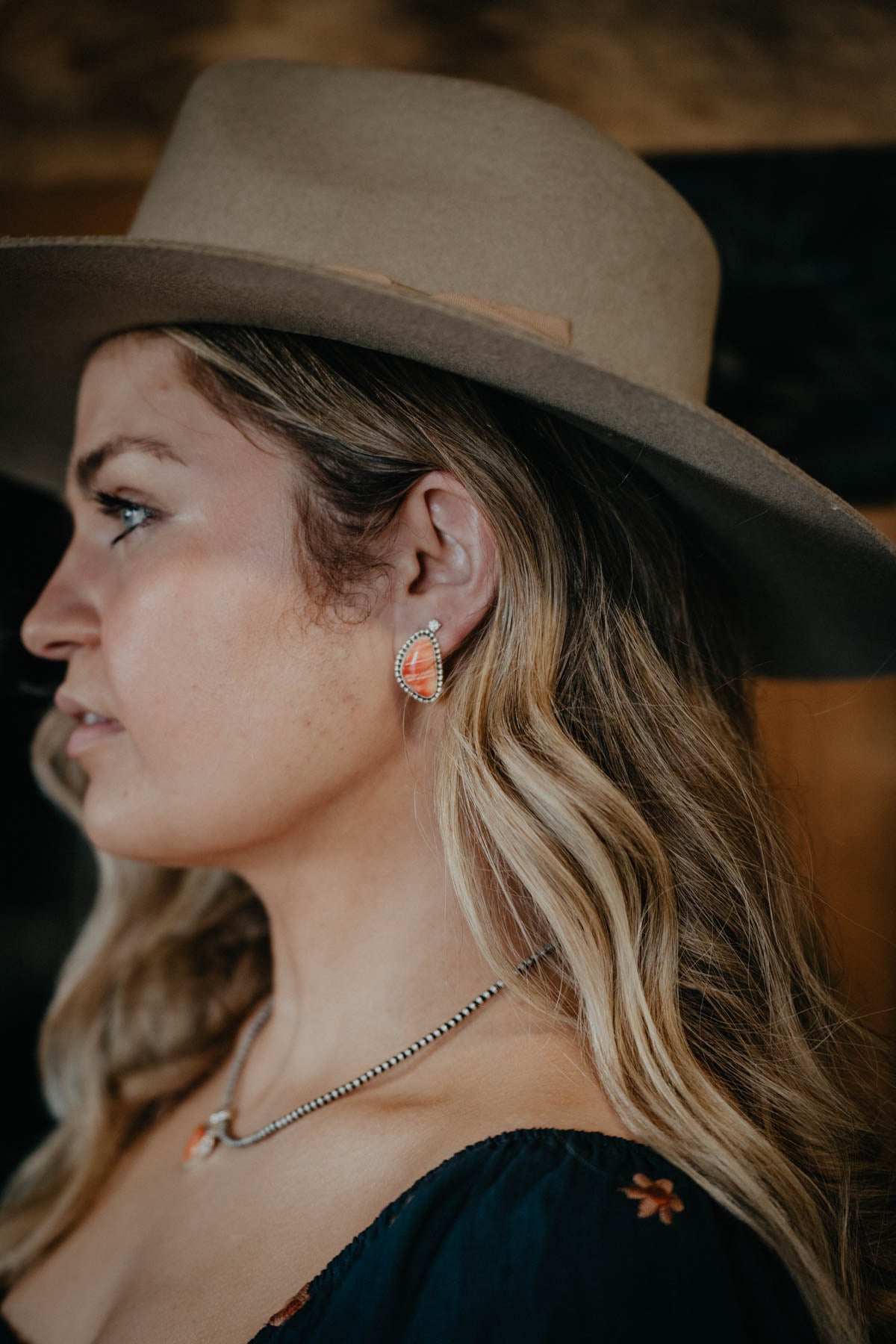 Coral Earrings with Beaded Sterling Border