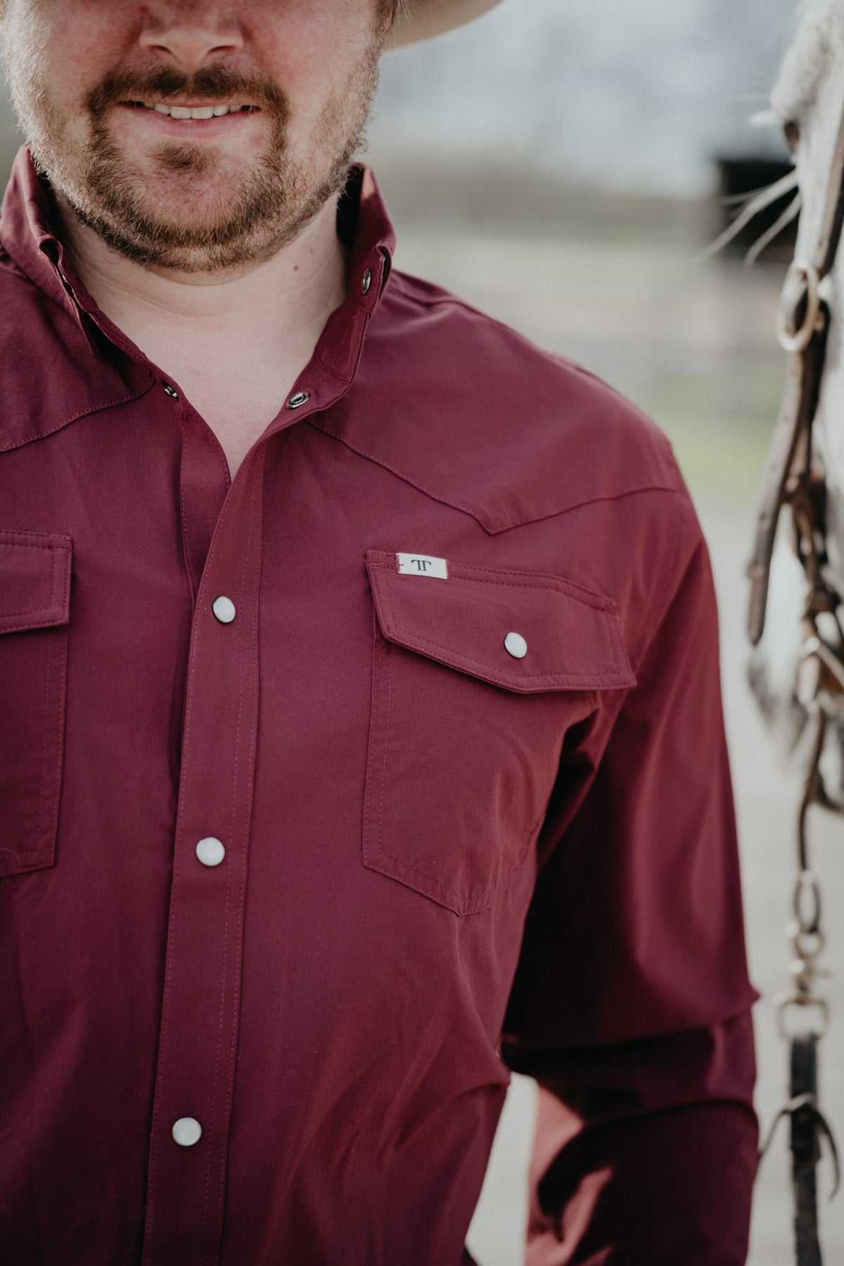 'Corey' Maroon Men's Long Sleeve Pearl Snap by Ferrell (S-XXL)