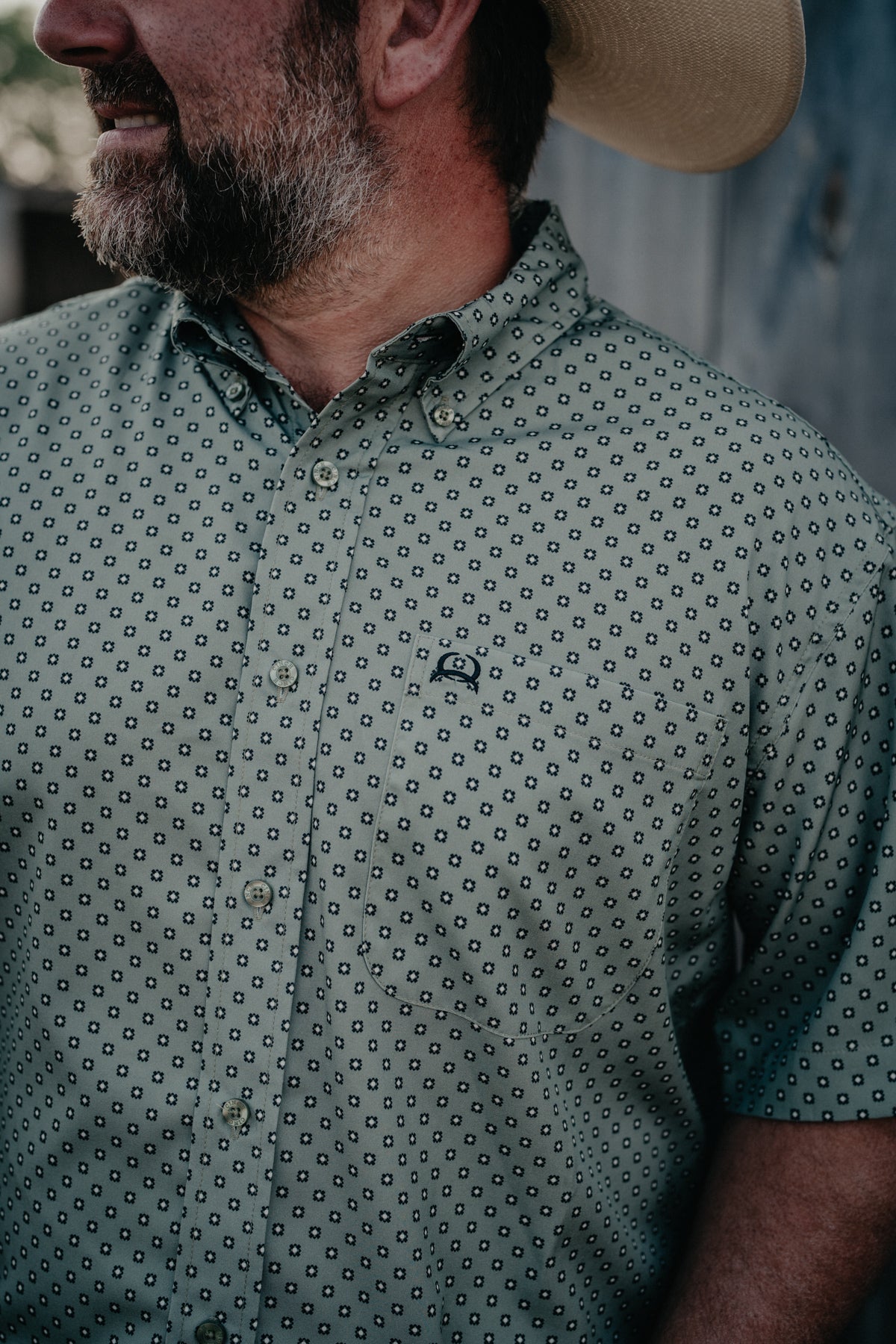 'Olly' Men's Olive Geometric Short Sleeve CINCH Arenaflex (S-XXL)