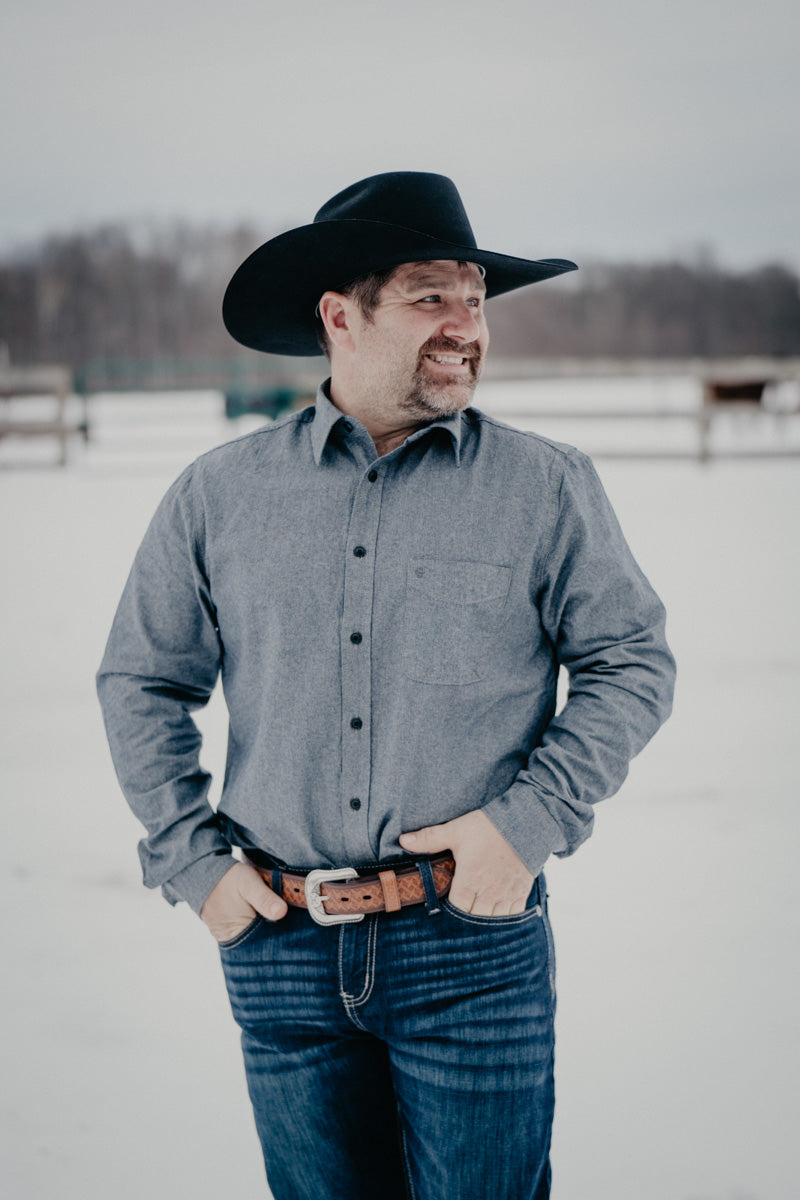 'Orsen' Men's Navy Long Sleeve Chambray Denim Shirt by Stetson (M-XXL)