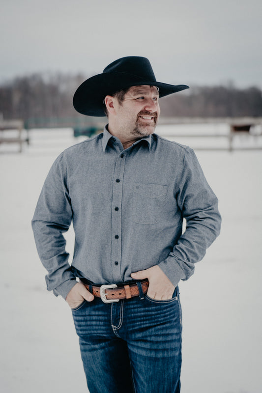 'Orsen' Men's Navy Long Sleeve Chambray Denim Shirt by Stetson (M-XXL)