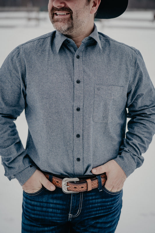 'Orsen' Men's Navy Long Sleeve Chambray Denim Shirt by Stetson (M-XXL)