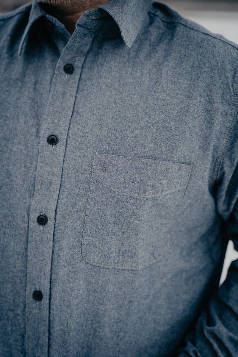 'Orsen' Men's Navy Long Sleeve Chambray Denim Shirt by Stetson (M-XXL)