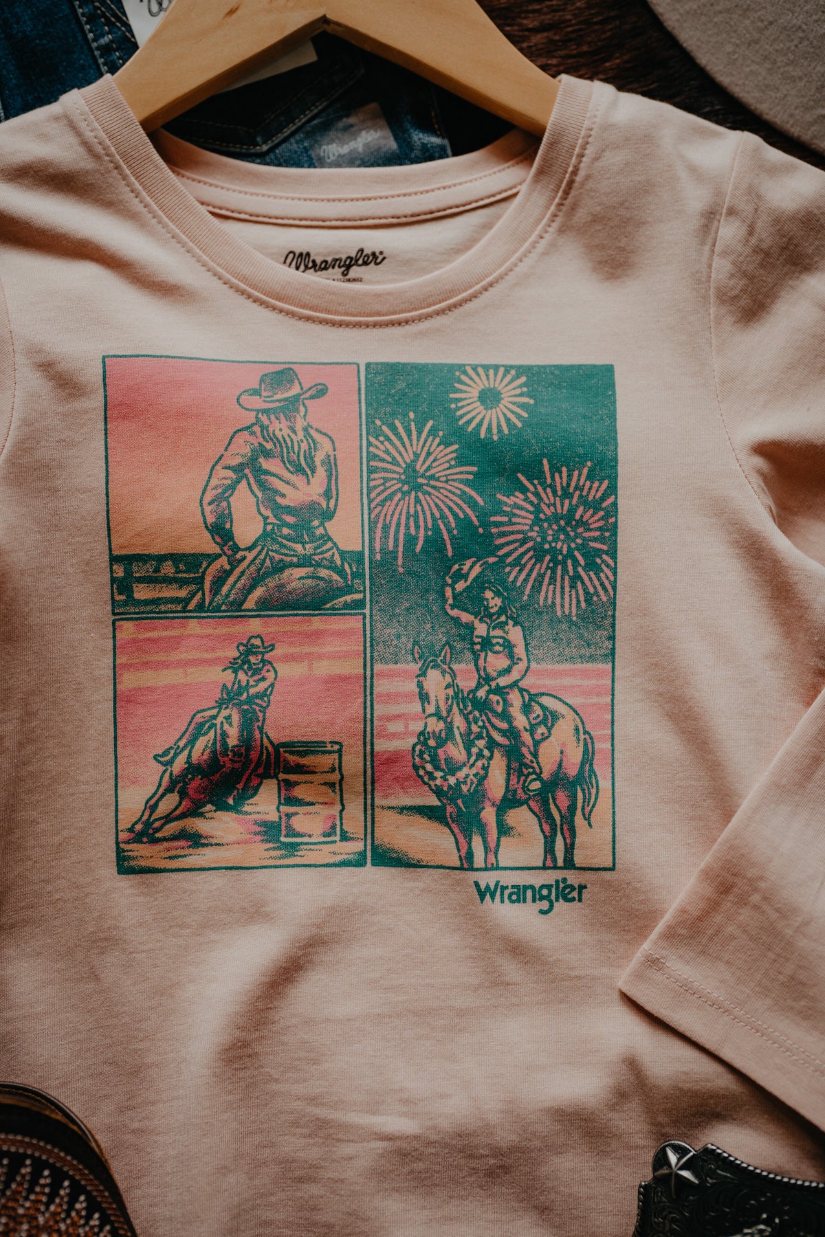 'Cowgirl's Dream' Girl's Pastel Pink Cowgirl Graphic Long Sleeve by Wrangler