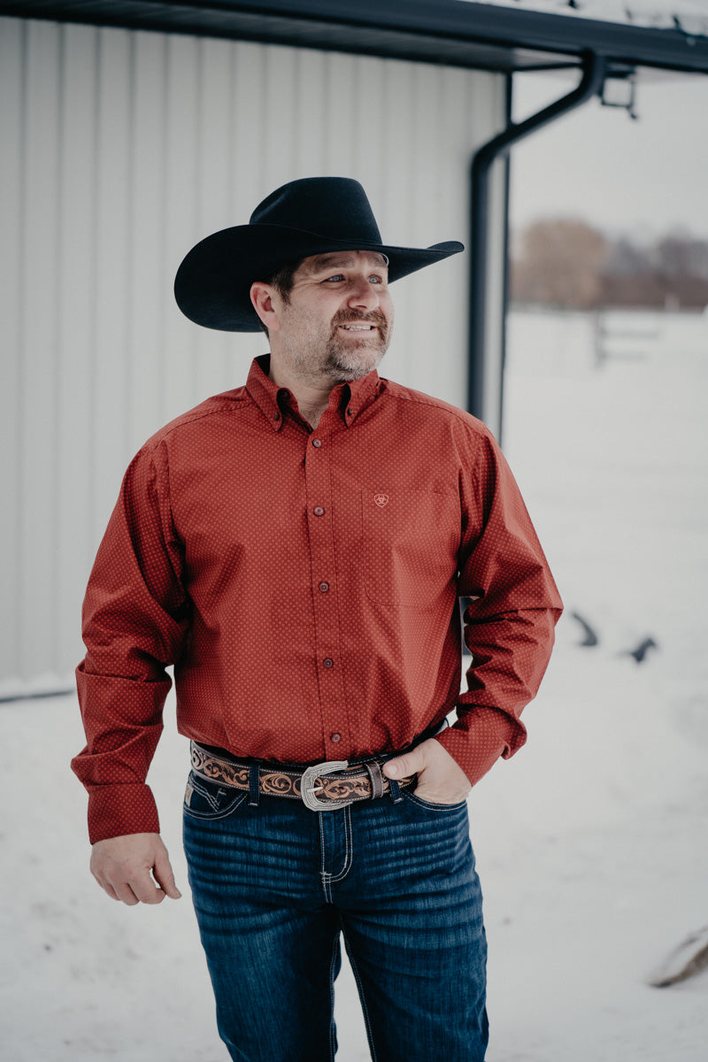 'Lucas' Ariat Men's Dark Red Geometric Button Down (M-XXL)