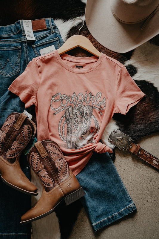 'Ropin' Cowgirl' Blush Pink Girl's T-Shirt by Rock & Roll
