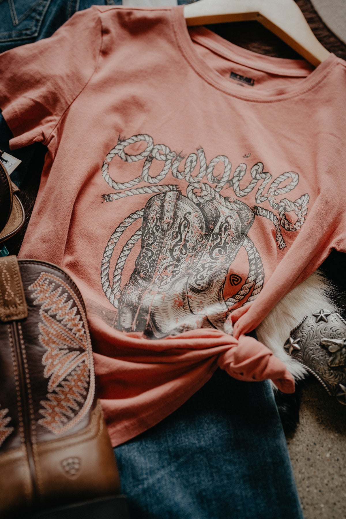'Ropin' Cowgirl' Blush Pink Girl's T-Shirt by Rock & Roll