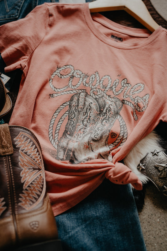 'Ropin' Cowgirl' Blush Pink Girl's T-Shirt by Rock & Roll