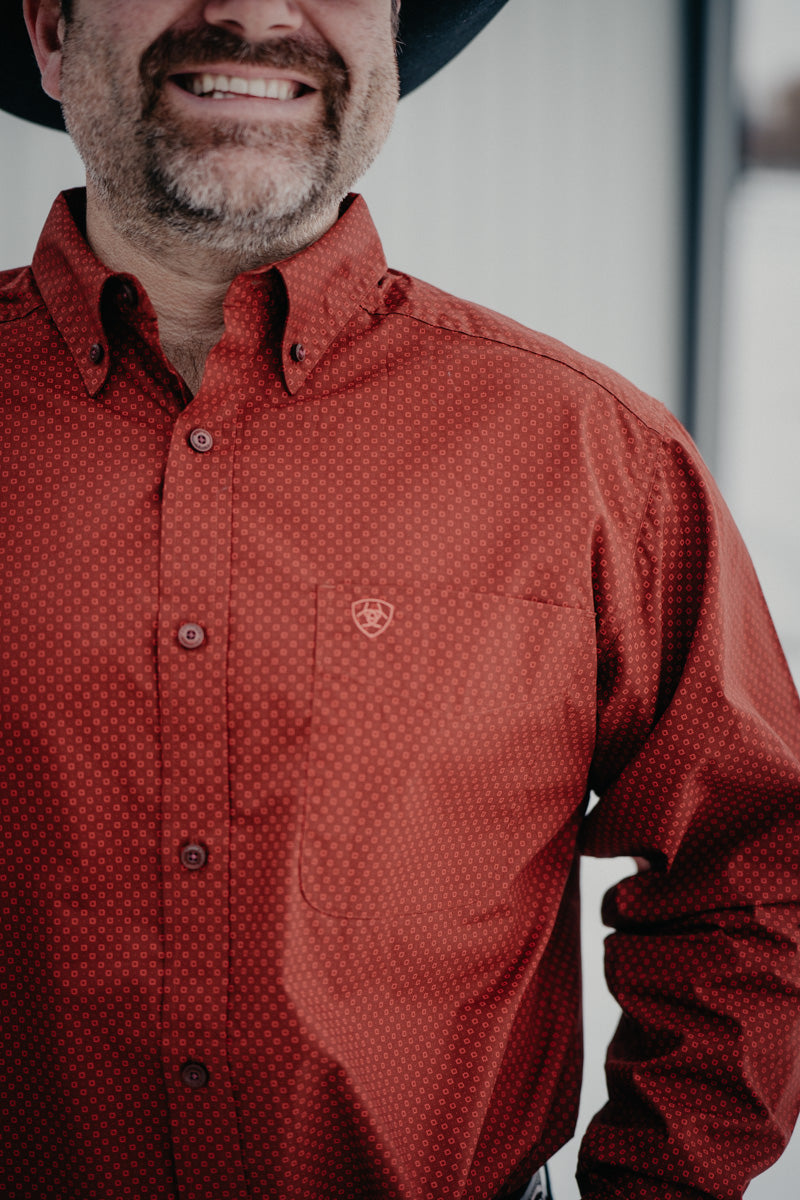 'Lucas' Ariat Men's Dark Red Geometric Button Down (M-XXL)