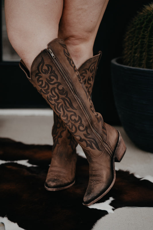 "Allie" Tall BROWN Leather Boots by Liberty Black {B & C Calf Widths}