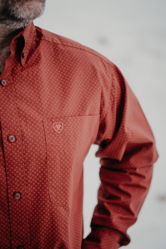 'Lucas' Ariat Men's Dark Red Geometric Button Down (M-XXL)