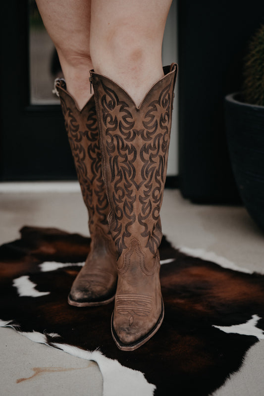 "Allie" Tall BROWN Leather Boots by Liberty Black {B & C Calf Widths}