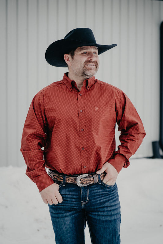 'Lucas' Ariat Men's Dark Red Geometric Button Down (M-XXL)