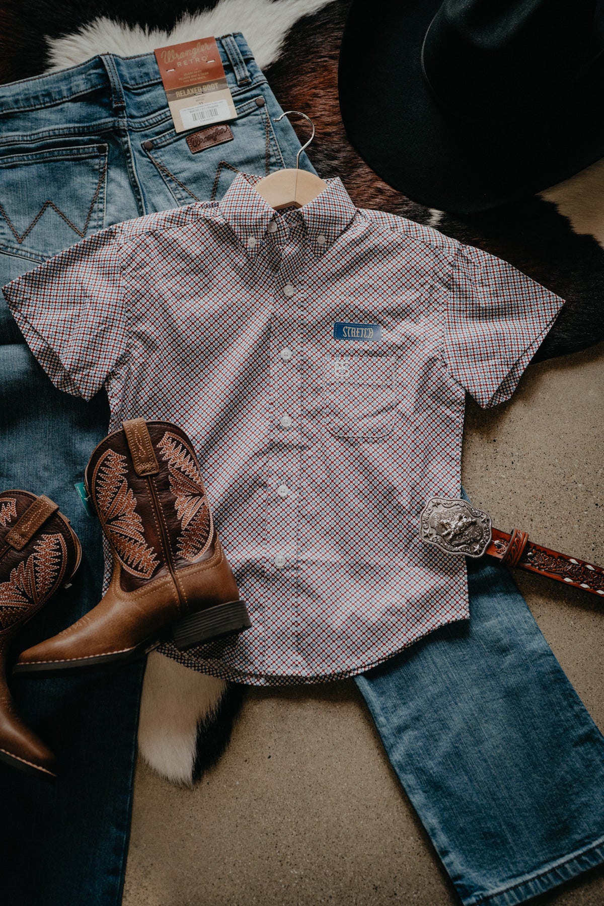 'Spencer' Boy's Red Geometric Button Down by Panhandle Slim (XS-XL)