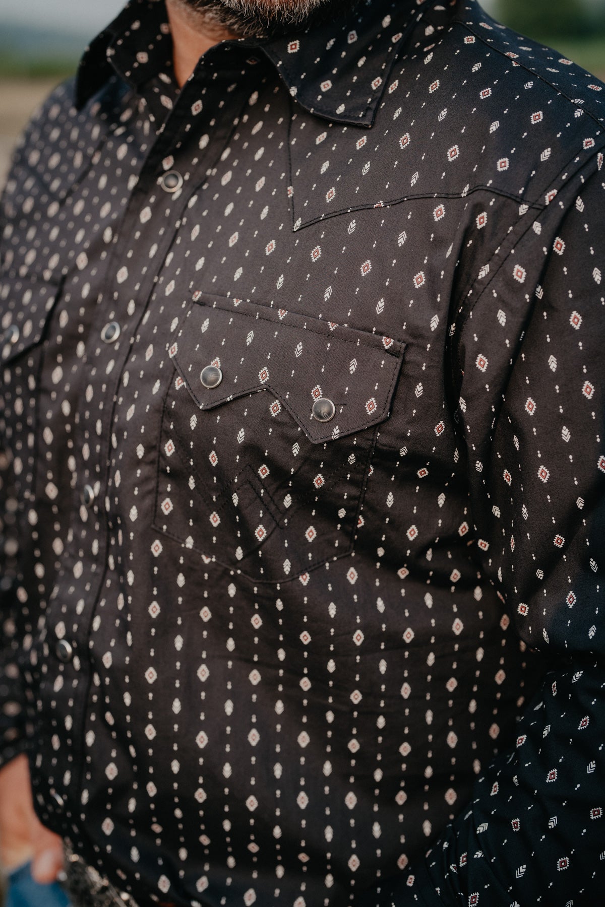 'Black Canyon' Men's Black Pearl Snap With Geo Aztec Print by Wrangler